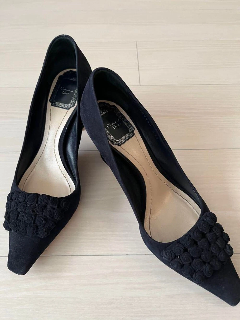 Escarpins Christian Dior talon fleur daim bleu marine EU37,5/US7,5 36216c