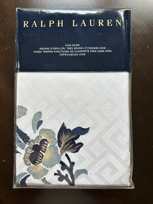 NEW Ralph Lauren BLANC BLEU FALLON  (1) King Pillow Sham White Blue Floral
