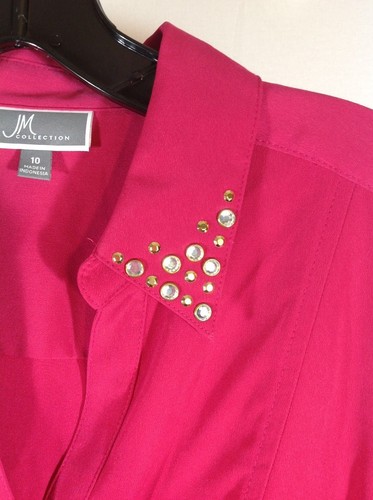 Shirt sz 10 JM Collection Embellished Dark Pink Button Up Long Sleeve Shirt - Picture 2 of 4