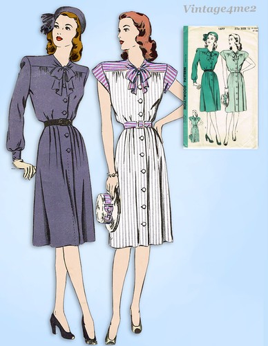 1940s VTG Hollywood Sewing Pattern 1577 Uncut Misses WWII Shirtwaist Dress 34 B - Picture 5 of 5