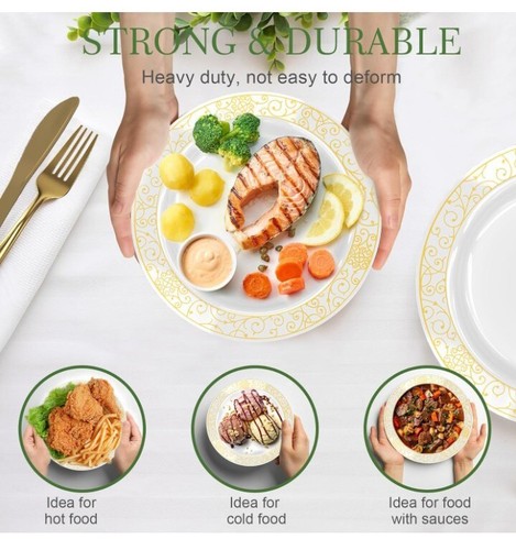 150Pcs Golden Plastic Plates, Disposable Silverware and Cups for 25 Guests New! - Picture 3 of 7