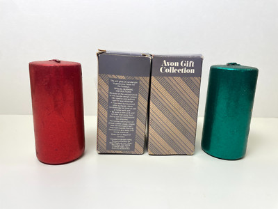 Vintage Avon Gift Collection Glitter Candles - Red & Green Christmas Holiday Dec
