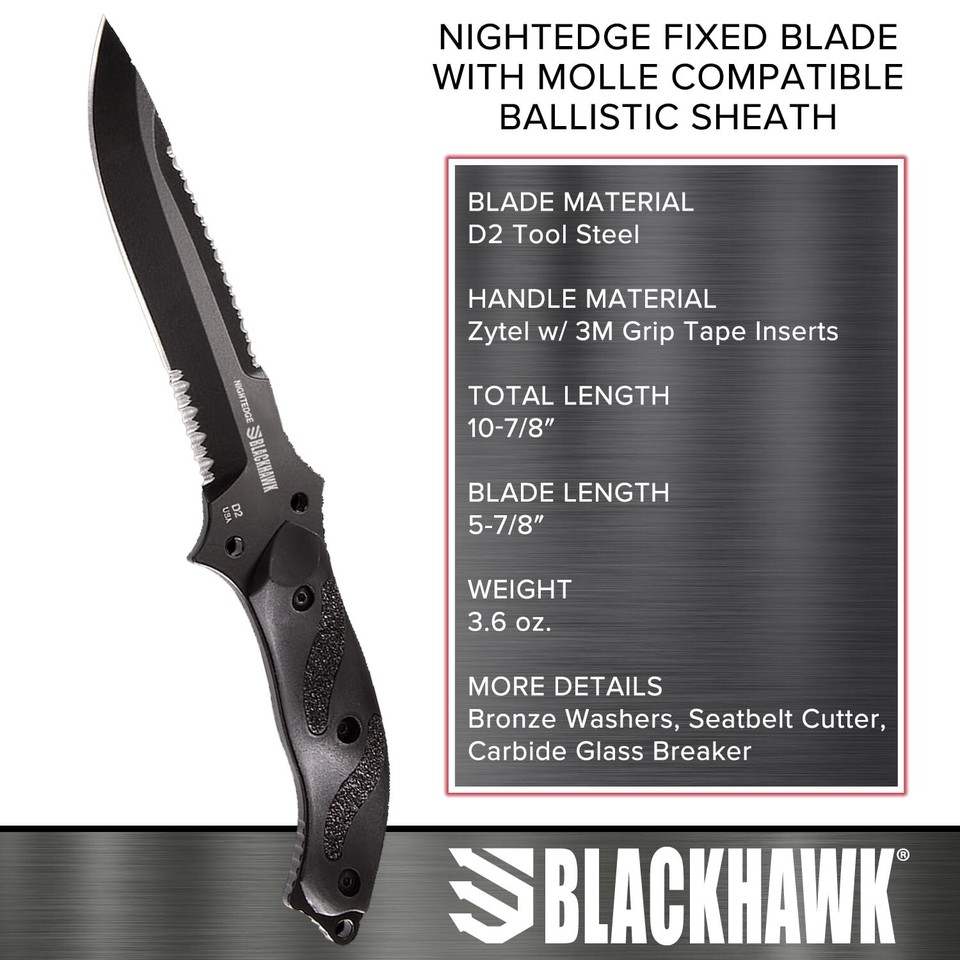 Blackhawk Nightedge Fixed Blade Knife with Molle Compatible Ballistic