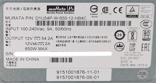 Murata Power Solutions D1U54P-W-650-12-HB4C 650W Hot Swap Server Power Supply - 第 7/7 張圖片