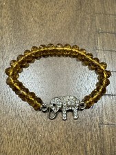 Vintage Amber Plastic Bead Stretch Bracelet Elephant Rhinestone Studded VGC Rare