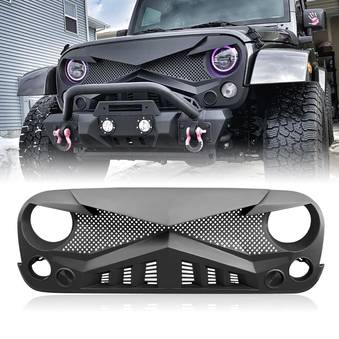 Matte Black Front Bumper Grille Mesh Grill For 2007-2018 Jeep Wrangler JK JKU