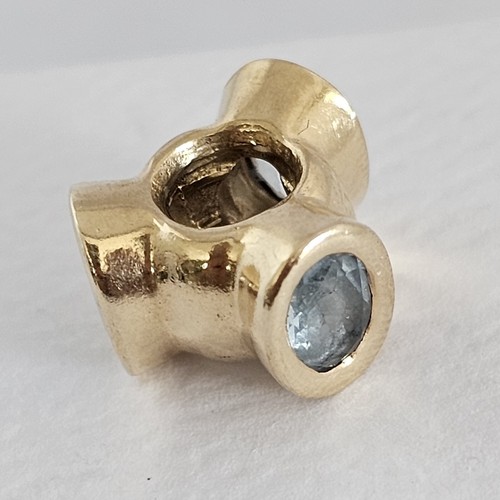 Pandora 14ct Yellow Gold Oval Bonsai 3 x Stone Aquamarine Charm 750296 Free Post - Picture 6 of 17