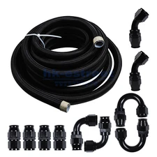 12AN -AN12 Black 20ft Nylon Braided PTFE Fuel Line 10 Fittings Hose Kit for E85