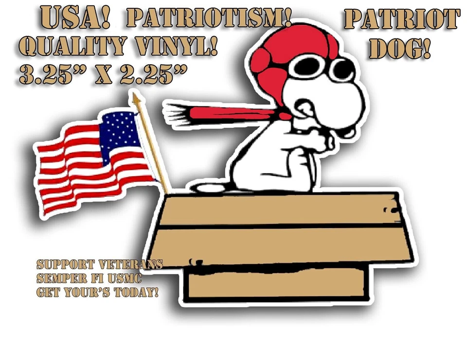 SNOOPY PATRIOT DOG STICKER VINYL PROUD FLAG FLYING FIGHTER ACE USA DIE CUT NEW - Image 3 of 3