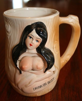 Vintage Pinup Girl Black Hair Sexy Moveable Parts Mug Drink