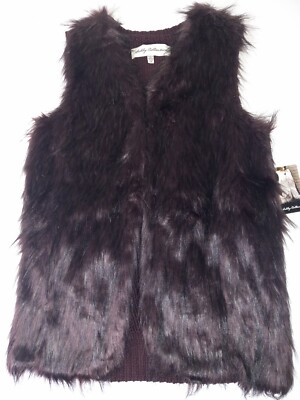 Sebby Collection Burgundy Hook Latch Faux Fur Sweater Vest Women's Large  NWT
