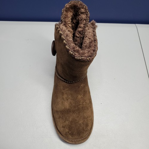 LAMO Winter Ankle Boots Womens Size 8 Brown Suede Whipstitch Faux Fur Pull On - Picture 10 of 12
