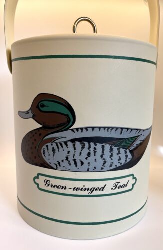 Vtg Georges Briard Duck Ice Bucket Green-Winged Teal MCM Decoy Mallard Tongs - Picture 1 of 11