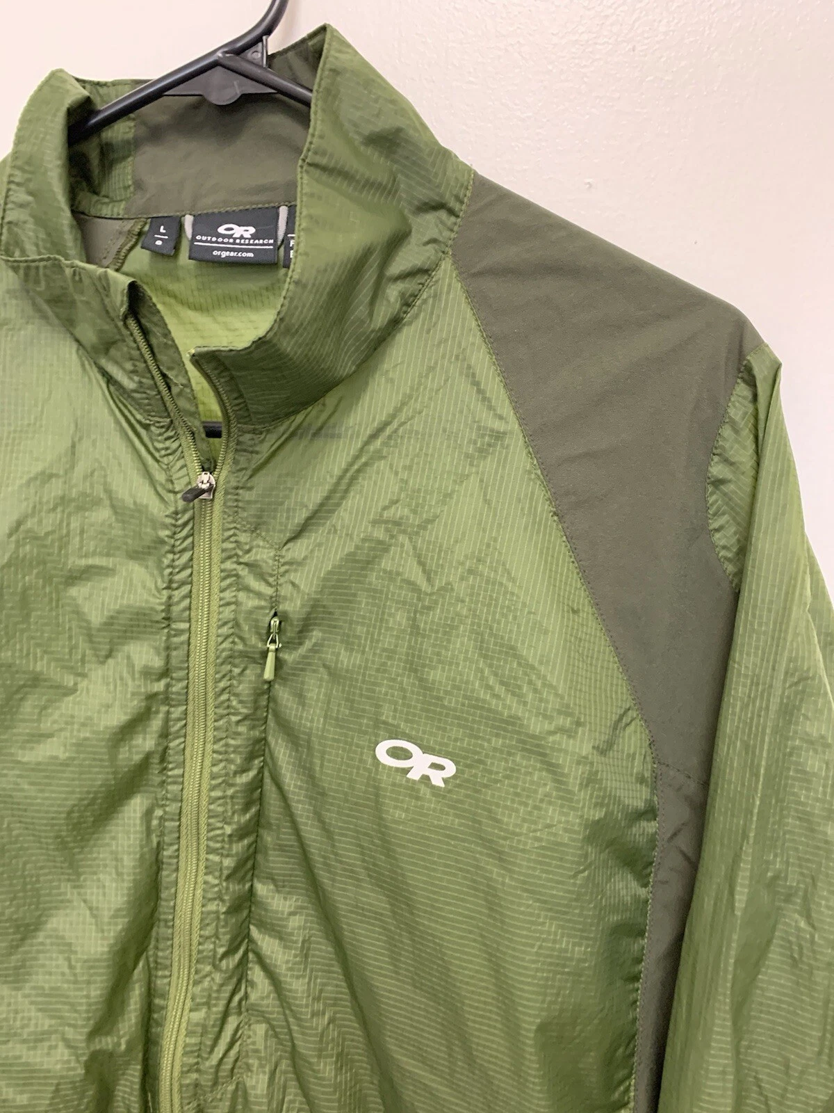outdoor-research nylon windbreaker two tone hiking rip stop jacket