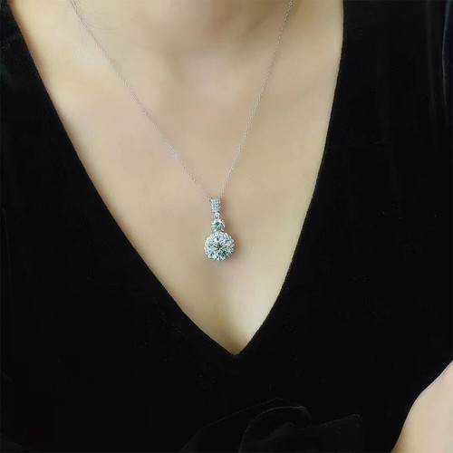 2.80Ct Round Cut Real Moissanite Halo Pendant 14K White Gold Plated Free Chain - Picture 3 of 6