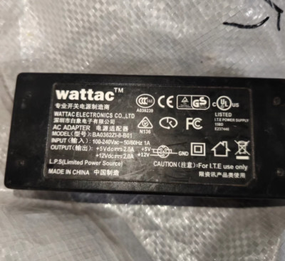 Wattac BA0362ZI-8-B01 12V2A 5V2A 5Pin AC Adapter Power