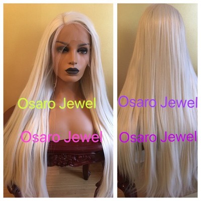 Celebrity White Platinum Blonde Straight Hair Lace Front Wig