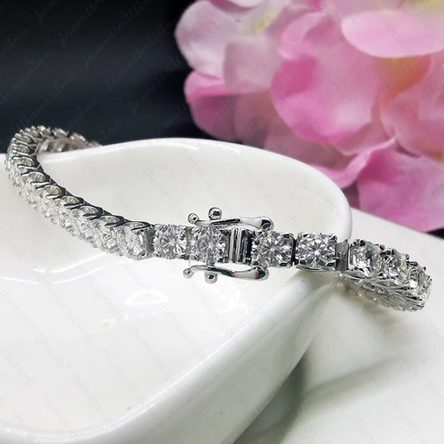 12ctw 4 mm Round Cut D VVS1 Moissanite Tennis Bracelet In 14K White Gold Plated - Picture 2 of 12
