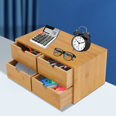 Bamboo Desk Organizer with 4 Drawers, Office Tabletop Storage Organization Box