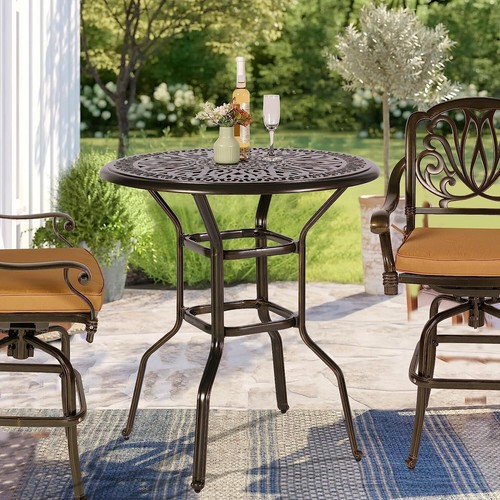 Patio Swivel Bar Stools Set All Weather Cast Aluminum Bar Height Bistro Set - Picture 40 of 59