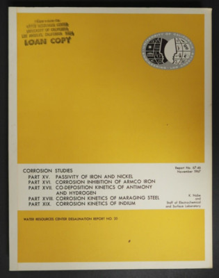 Corrosion Studies Passitivity Iron Nickel Book Armco Iron Kinetics Antimony 1967