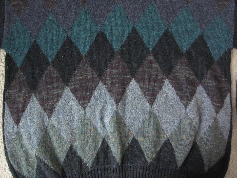 Vintage Consensus Sweater Adult Large Blue Wool Alpaca Argyle Knit Mens 90s - Image 3 of 4