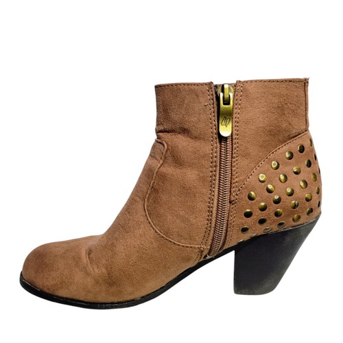 Sam & Libby Women's Cognac Studded Western Ankle Boots Size 6.5