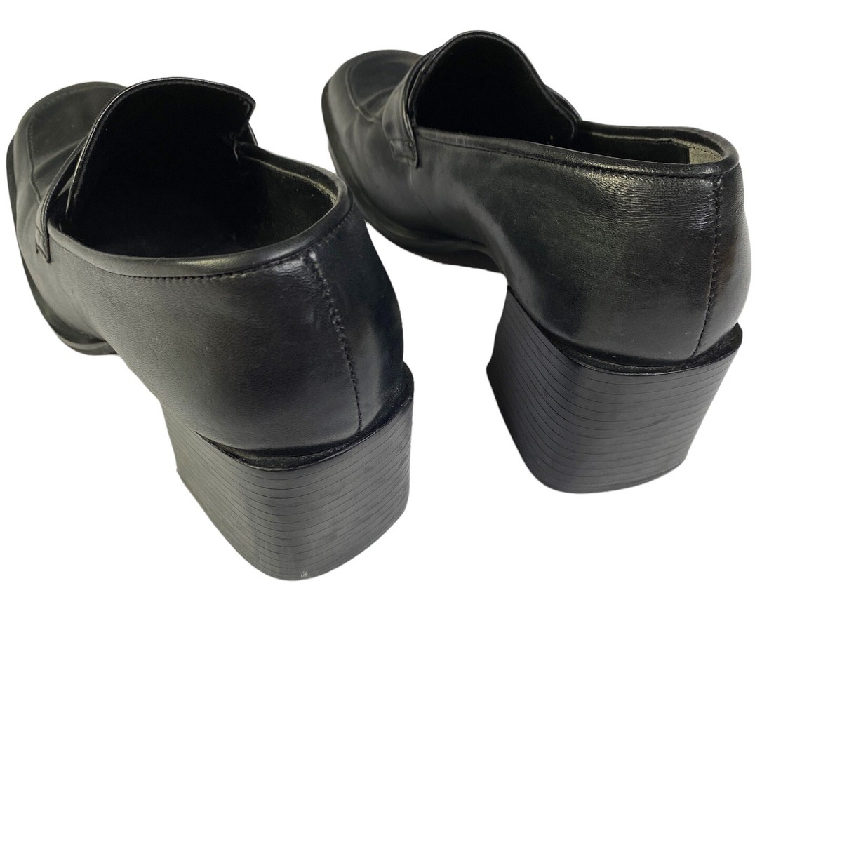 Vintage 90s Y2K Nine West Black Leather Sqaure Chunky Loafer