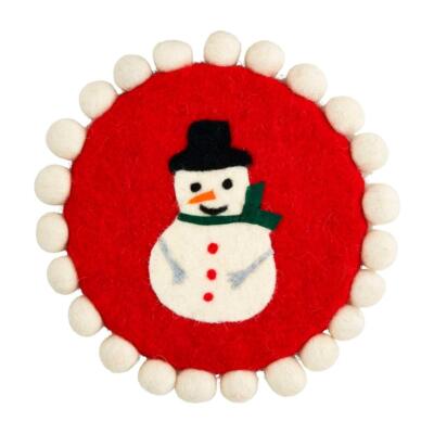 Mud Pie Home Snowman Christmas Felt Wool w/ PomPom Trim Trivet Hot Plate