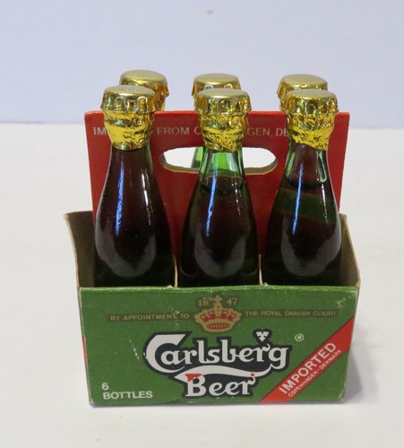 Vintage 3" Sixpack Carlsberg Beer Miniature Bottles Cardboard Case - Picture 4 of 5