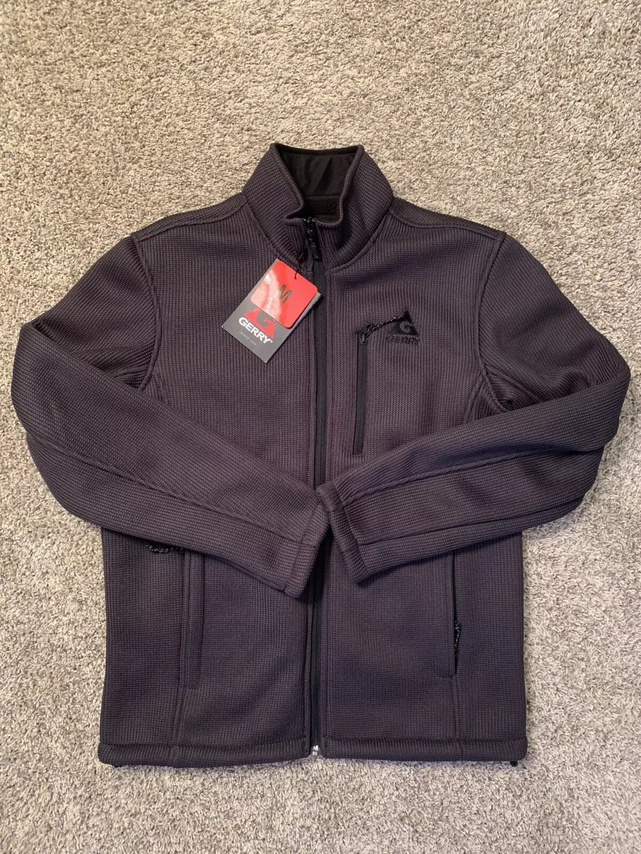 NWT Gerry Full Zip Charcoal Jacket Coat Waffle Ribbed Knit Fleece