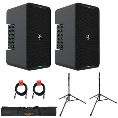 Mackie ShowBox All-in-One Battery-Powered (Pair) w/ Stands, Case & 2x XLR Bundle