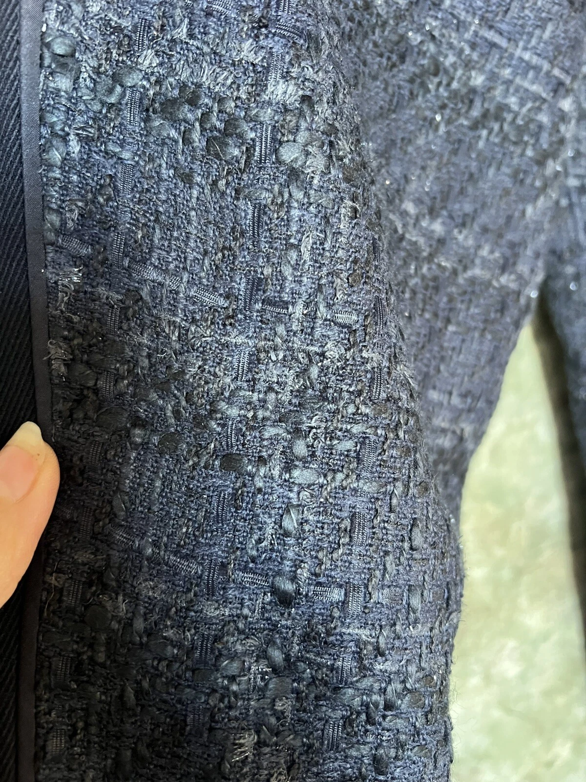 Tory Burch Pantaloni in tweed drew smaltati blu navy taglia 4