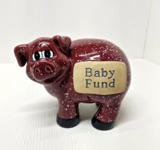Vintage Baby Fund Pig Piggy Bank Figurine Red Speckled Ceramic Pottery #78012