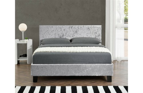 MODERN DESIGNER BED 4FT6 DOUBLE & 5FT KING SIZE FABRIC LEATHER BEDS GREY - Picture 2 of 9