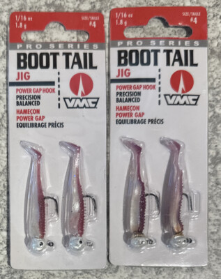 2 packs VMC Pro Series Boot Tail Ice Fishing Jig 1/16oz Purple Pearl