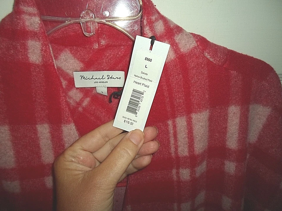 Michael Stars большой красный клетку куртка или пальто v-образным вырезом 3 кнопки новый с Ярлыками мягкие карманы - Изображение 3 из 4