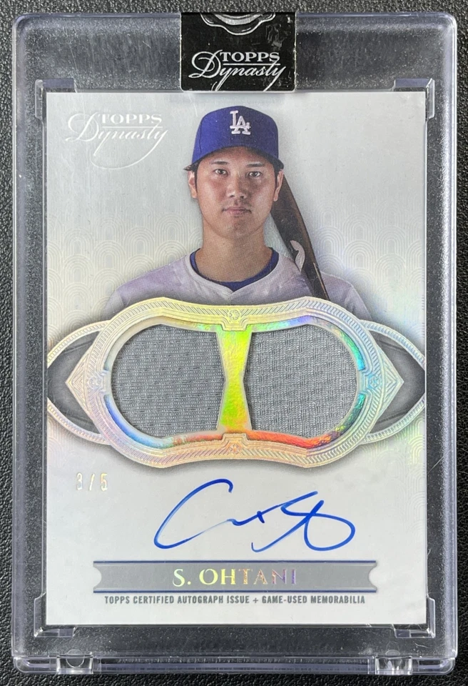 CAMISETA DOBLE SHOHEI OHTANI 2024 DINASTÍA TOPPS USADA EN JUEGOS RELIQUIA AUTOMÁTICA 3/5 DODGERS