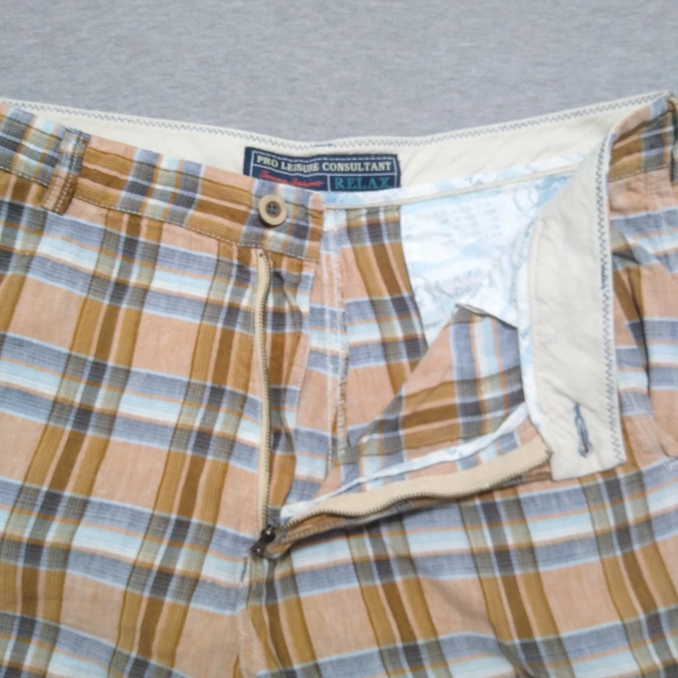 Tommy Bahama 100% Linen Shorts 35 Plaid Relaxed Fit Logo Pro Leisure - Image 2 of 4