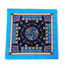 Vintage 80s Hav-A-Hank Southwestern Thunderbird Bandana Blue USA RN15187 21x21