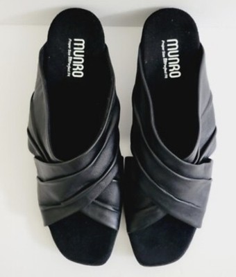 Munro Lee Black Lamb Leather Slide BlockHeel Sandal Women's Size 8.5 $195