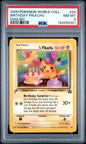 2000 POKEMON PIKACHU WORLD COLLECTION ENGLISH #24 BIRTHDAY PIKACHU PSA 8