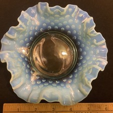 Vintage 6" Fenton Ruffled Edge Hobnail Blue Opalescent Bon Bon