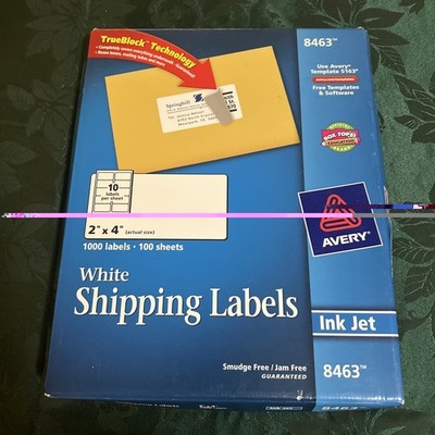 Avery White Shipping Labels 8463 InkJet 860 labels/86/10 Sheet 2x4 5163