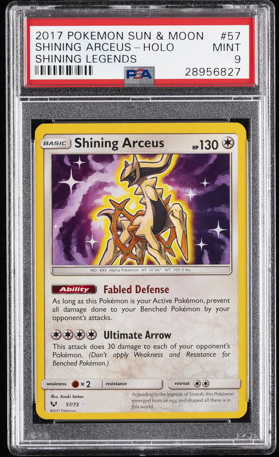 2017 POKEMON SUN & MOON SHINING LEGENDS #57 SHINING ARCEUS-HOLO PSA 9