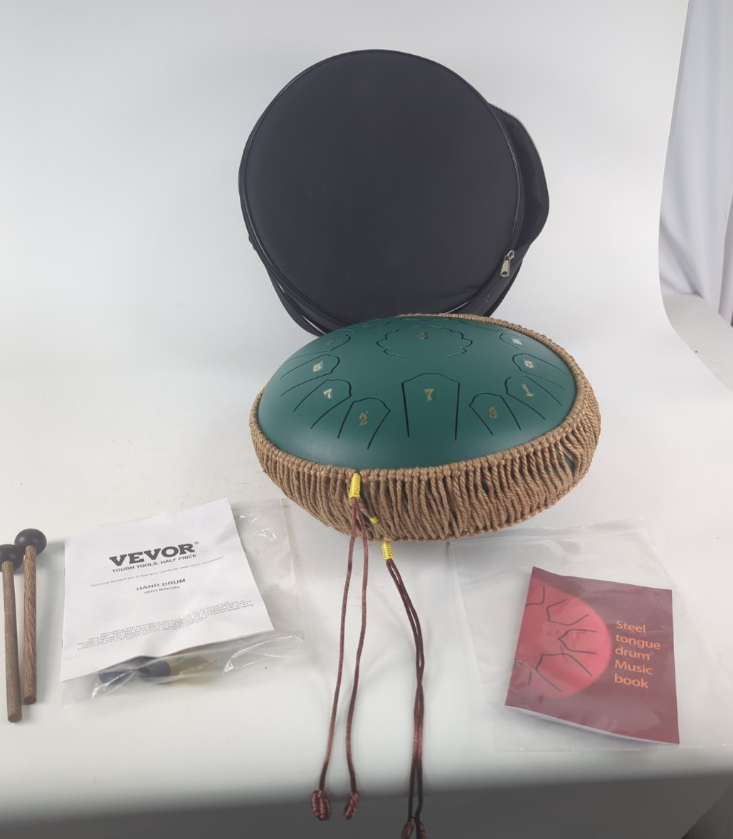 VEVOR Steel Tongue Drum 14 in 15 Notes Rain Drum for Outside C Major Green