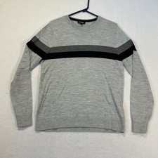 Express Sweater Mens Medium Gray Merino Wool Blend Striped Pullover Knit