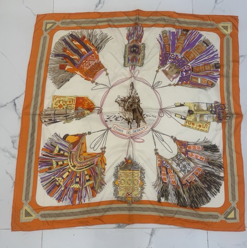 HERMES CUIRS DU DESERT ORANGE SEIDENTUCH MADE FRANCE FRANCOISE DE PERRIERE GP97