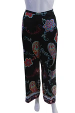 Trina Turk Womens Silk Floral Print High-Rise Wide Leg Pants Multicolor Size 6
