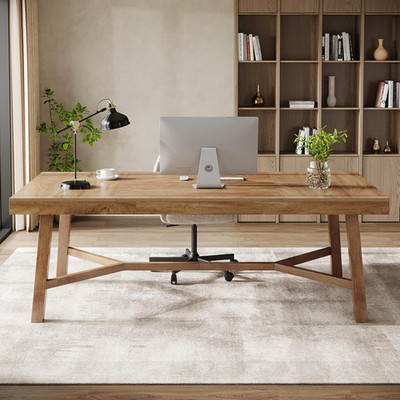 71-Inch Executive Desk, Farmhouse Office Computer Desk with Sturdy Leg Structure